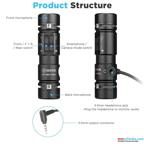 BOYA BY-MM1 PRO DUAL CAPSULE CONDENSER MICROPHONE (6M)